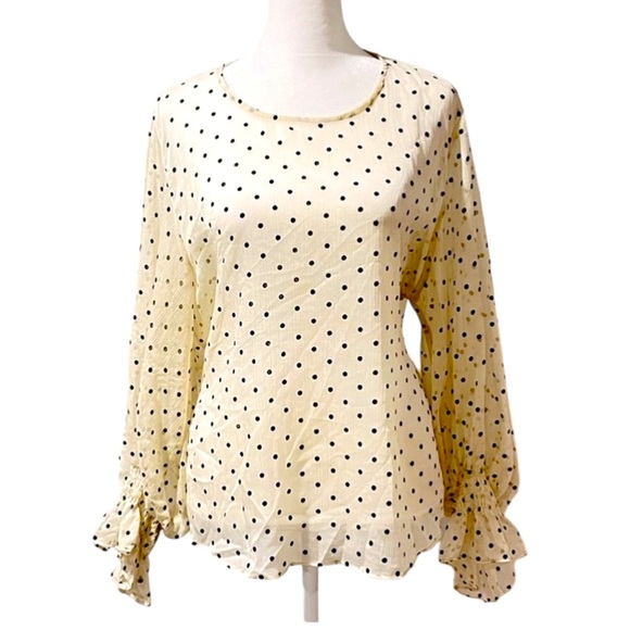 Sans Souci Sheer Cream and Black Polka Dot Retro Inspired Blouse  Size Large - Picture 1 of 9